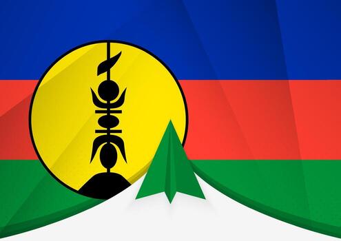 New Caledonia Flag with Abstract Paper Airplane Design, National Flag in a geometric folded paper style. vector