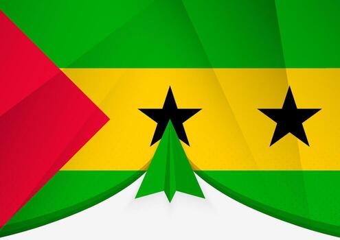 Sao Tome and Principe Flag with Abstract Paper Airplane Design, National Flag in a geometric folded paper style. vector