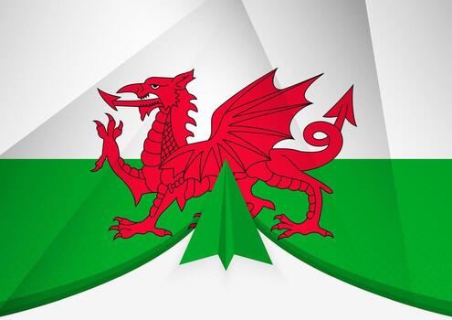 Wales Flag with Abstract Paper Airplane Design, National Flag in a geometric folded paper style. vector