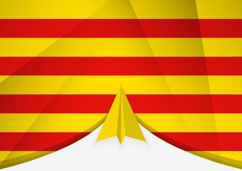 Catalonia Flag with Abstract Paper Airplane Design, National Flag in a geometric folded paper style. vector