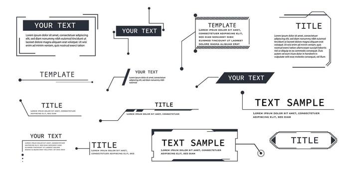 Digital HUD set with abstract callout titles, textbox frames, and infographic UI elements. Ideal for , dashboard, or tech concept visuals. vector