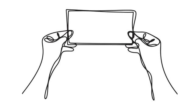 manos participación un blanco horizontal rectángulo con continuo línea Arte vector