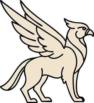 Mythical griffin creature with wings standing in profile illustration design vector