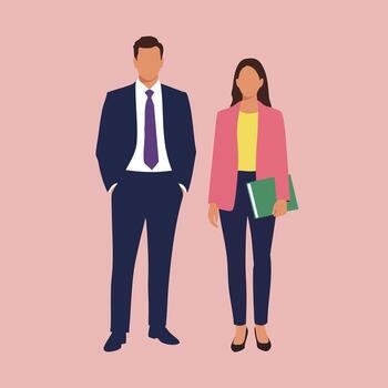 Business professionals standing together in formal attire with folders and tie on plain background vector