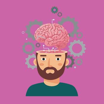 Human brain with gears and circuits illustrating mental process and cognitive function illustration vector