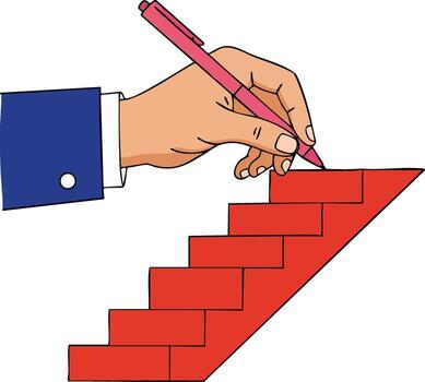 Hand drawing red staircase symbolizing growth and progress in business and personal development illustration vector