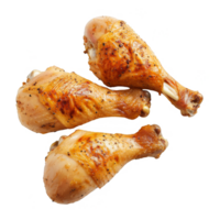 Three Grilled Chicken Drumsticks on Transparent Background for Food Photography png