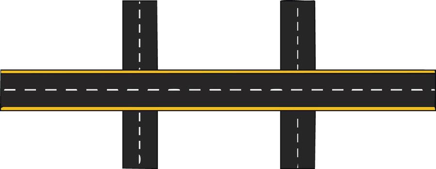 Road intersection with two vertical roads crossing horizontal highway illustration in simple style vector