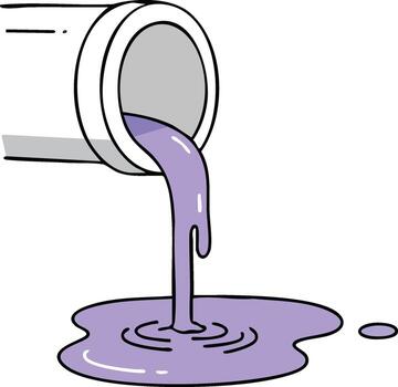 Liquid pouring from tilted container spilling onto surface in illustration of fluid motion and flow vector