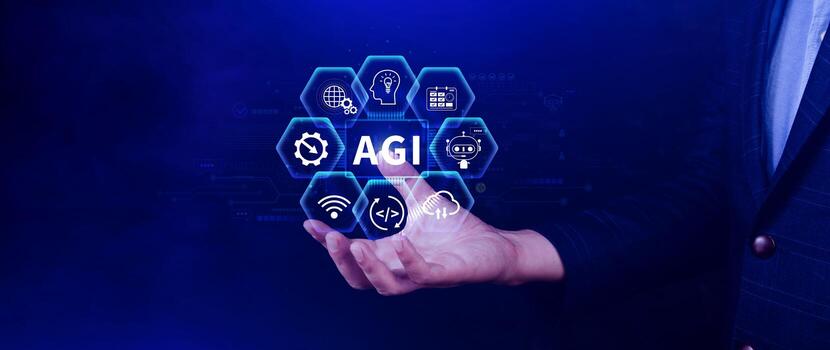 agi concepto, artificial general inteligencia, ai conocimiento aprendizaje tecnología, agi es el futuro de moderno mundo, combinación de humanos y ai, futuro foto