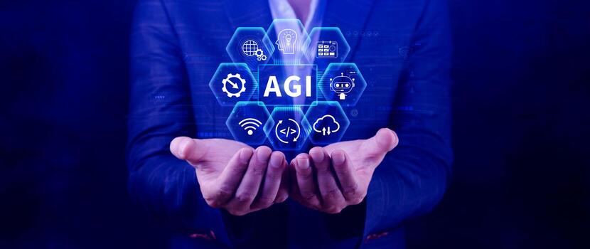 agi concepto, artificial general inteligencia, ai conocimiento aprendizaje tecnología, agi es el futuro de moderno mundo, combinación de humanos y ai, agi foto