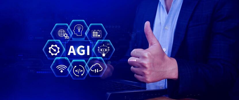agi concepto, artificial general inteligencia, ai conocimiento aprendizaje tecnología, agi es el futuro de moderno mundo, combinación de humanos y ai, inteligente ai foto