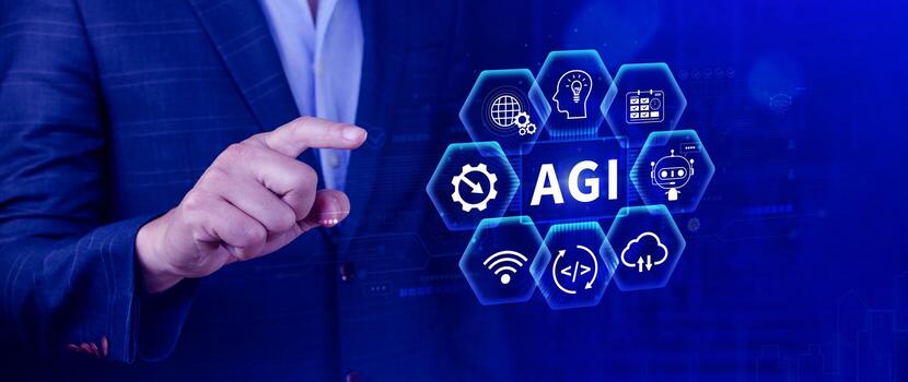 agi concepto, artificial general inteligencia, ai conocimiento aprendizaje tecnología, agi es el futuro de moderno mundo, combinación de humanos y ai, foto