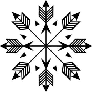 Intricate black and white arrow snowflake design with tribal geometric patterns vector