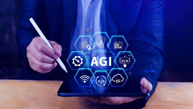 agi concepto, artificial general inteligencia, ai conocimiento aprendizaje tecnología, agi es el futuro de moderno mundo, combinación humanos y ai foto