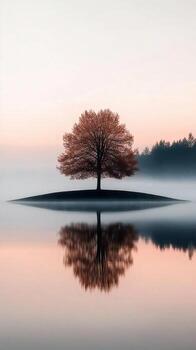 A lone tree is reflected in the water photo