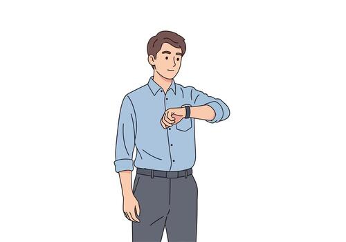 hombre comprobación reloj inteligente, hora concepto vector