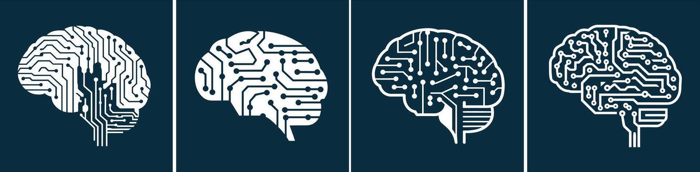 Minimalistic logo of brain made from circuit board lines vector