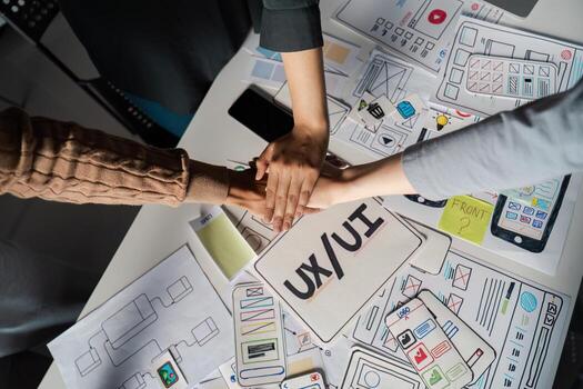 Collaborative UX UI Design Brainstorming Session with Creative Teamwork and Innovative Ideas photo