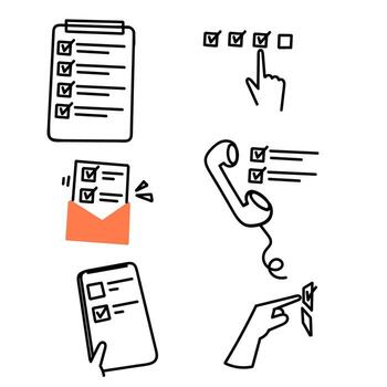 a set of icons that include a phone, a clipboard, and a check box vector