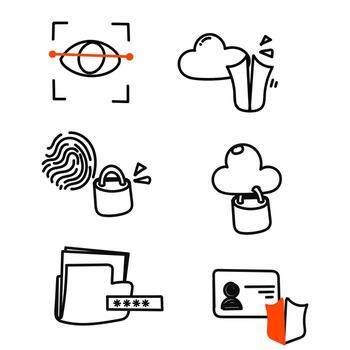 garabatear un conjunto de íconos representando varios tipos de seguridad vector