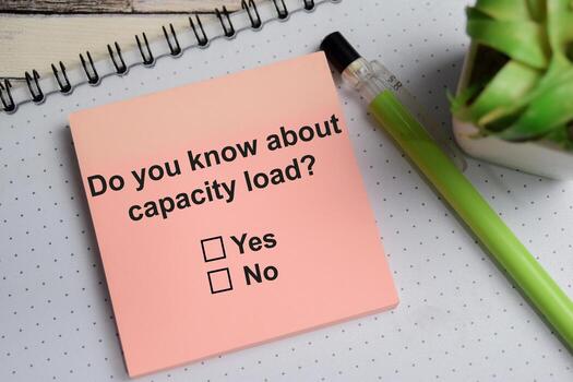 Do you know about capacity load write on sticky notes isolated on Wooden Table. A person is answering question concept photo