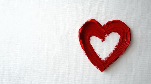 A vibrant red heart shape is hand-painted on a plain white canvas. The artwork emphasizes the simplicity of love and creativity, showcasing artistic expression through color photo