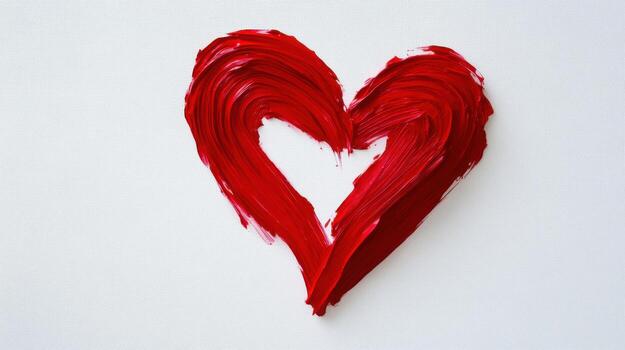 A vibrant red heart created with bold brush strokes stands out against a white canvas, symbolizing affection and creativity in an artistic environment photo