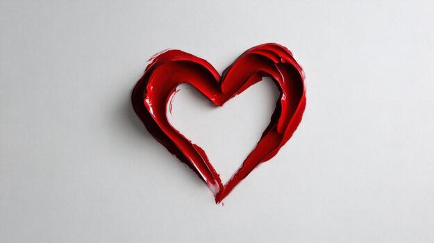 A heart shape is formed using vibrant red paint on a smooth white surface, showcasing the intricate texture and depth of the paint. The artwork captures a sense of love and creativity photo