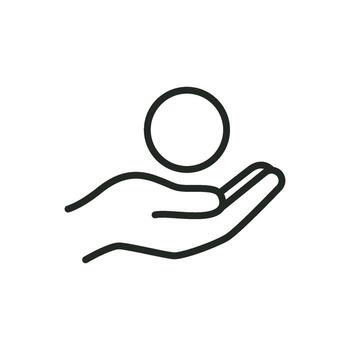 A line art icon of an open palm facing upwards, as if offering or holding an object. vector