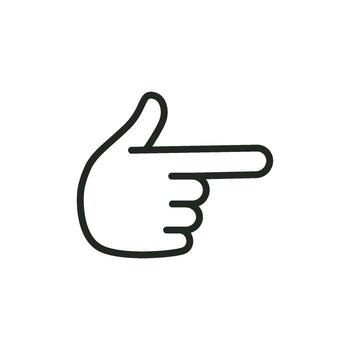 A line art icon of a hand with the index finger extended, pointing in a specific direction. vector