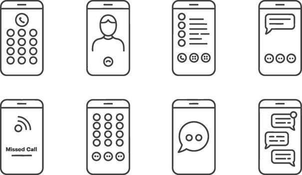 Smartphone Icons Set Grey Outline Mobile Phone Interface Elements vector