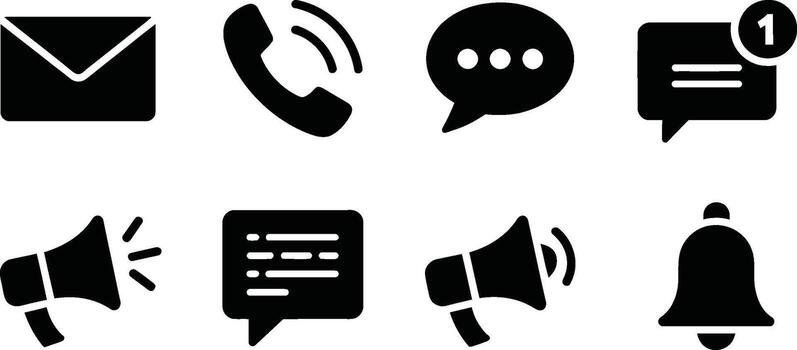 Black Communication Icons Set Email Phone Message Notification vector