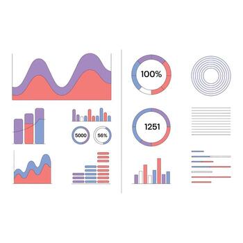 colección de varios datos cartas y gráficos en blanco antecedentes vector