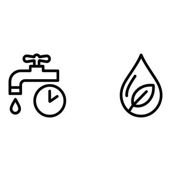 Save water icons of faucet with clock and leaf on white background vector