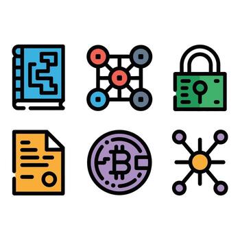 criptomoneda y blockchain tecnología íconos en blanco antecedentes vector