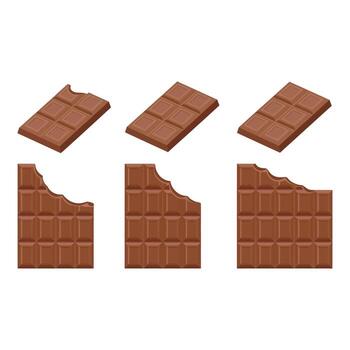 Chocolate bars with and without bites on white background vector
