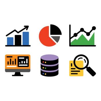 Data analysis and business intelligence icons on white background vector