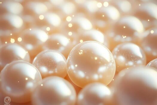 A bunch of white pearls are scattered on a table photo