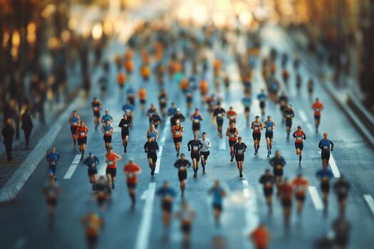 Many people running in a marathon photo