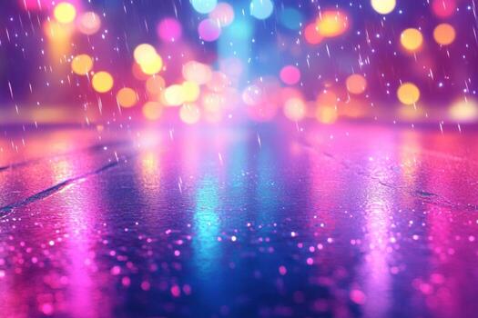 Rainy night with colorful lights and bokeh photo