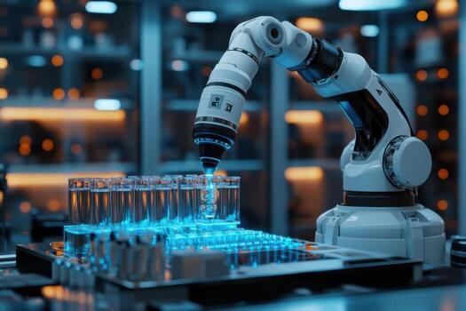 A robotic arm is pouring liquid into a test tube photo