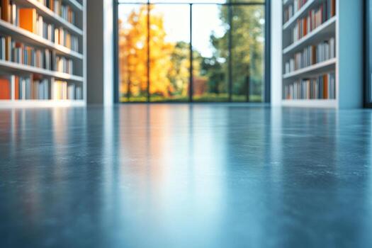 An empty room with bookshelves and a window photo