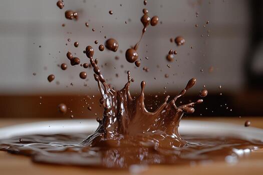 A chocolate splash on a plate photo