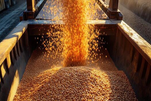 A grain bin is filled with yellow corn photo