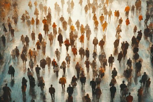 An abstract image of a crowd of people walking photo