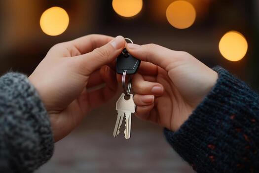 A person holding a key to a car photo