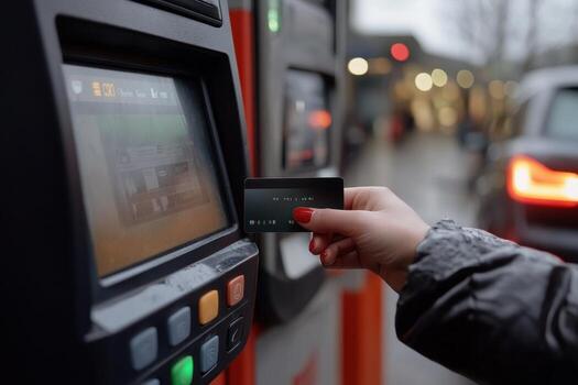 A person is using a credit card to pay for something photo