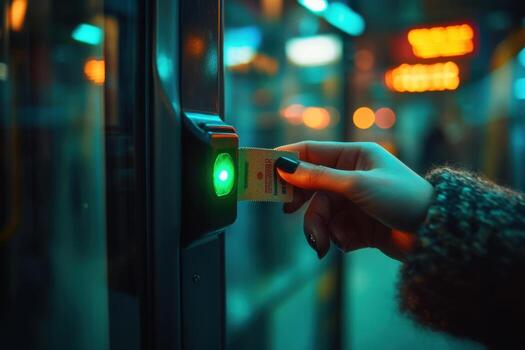 A person holding a card to a bus stop photo