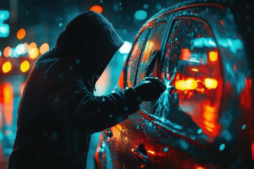 A person in a hoodie is looking out the window of a car photo